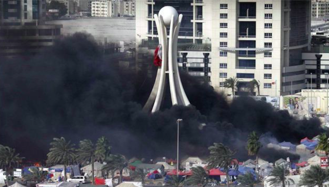 The Bahraini government demolished the monument on the Pearl Square on 18 March 2011, after it became a symbol of pro-democracy protests.&nbsp;Credit: Al Khaleej Today via Getty Images