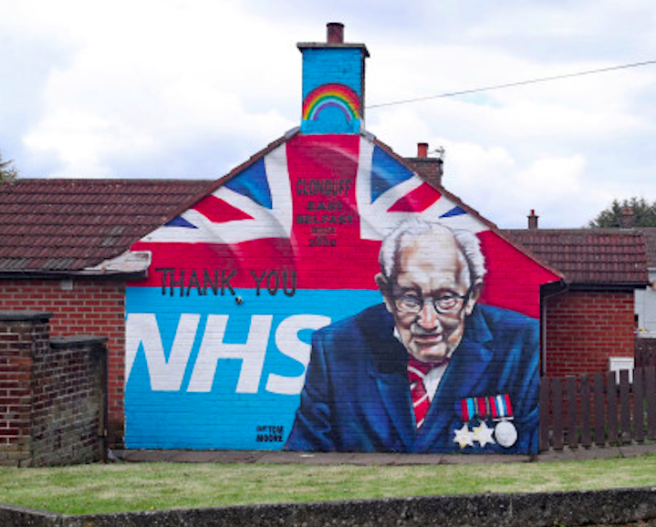 A mural tribute to Sir Tom on his 100th birthday in Clonduff, east Belfast. Credit to PA