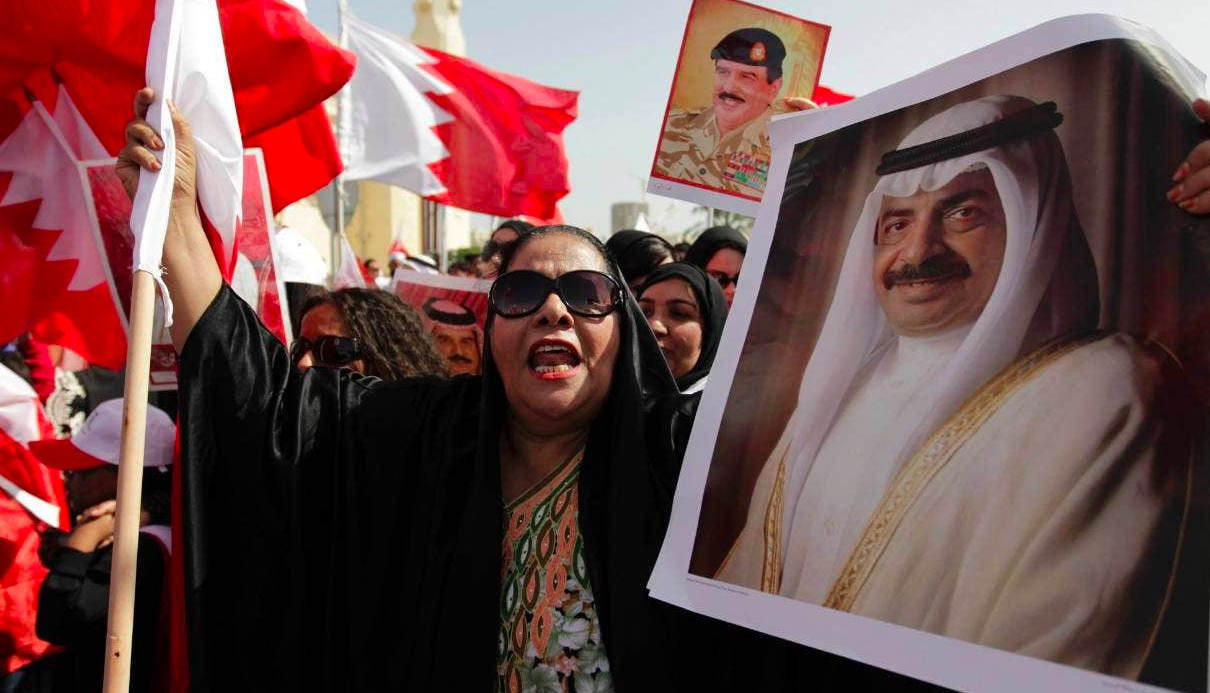 Bahraini pro-government demonstration in support of the House of Khalifa on 18 February 2011 in Manama, Bahrain. Credit to Hassan Ammar/AP