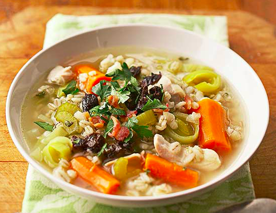 Cock-a-leekie soup. Credit: Better Homes & Gardens