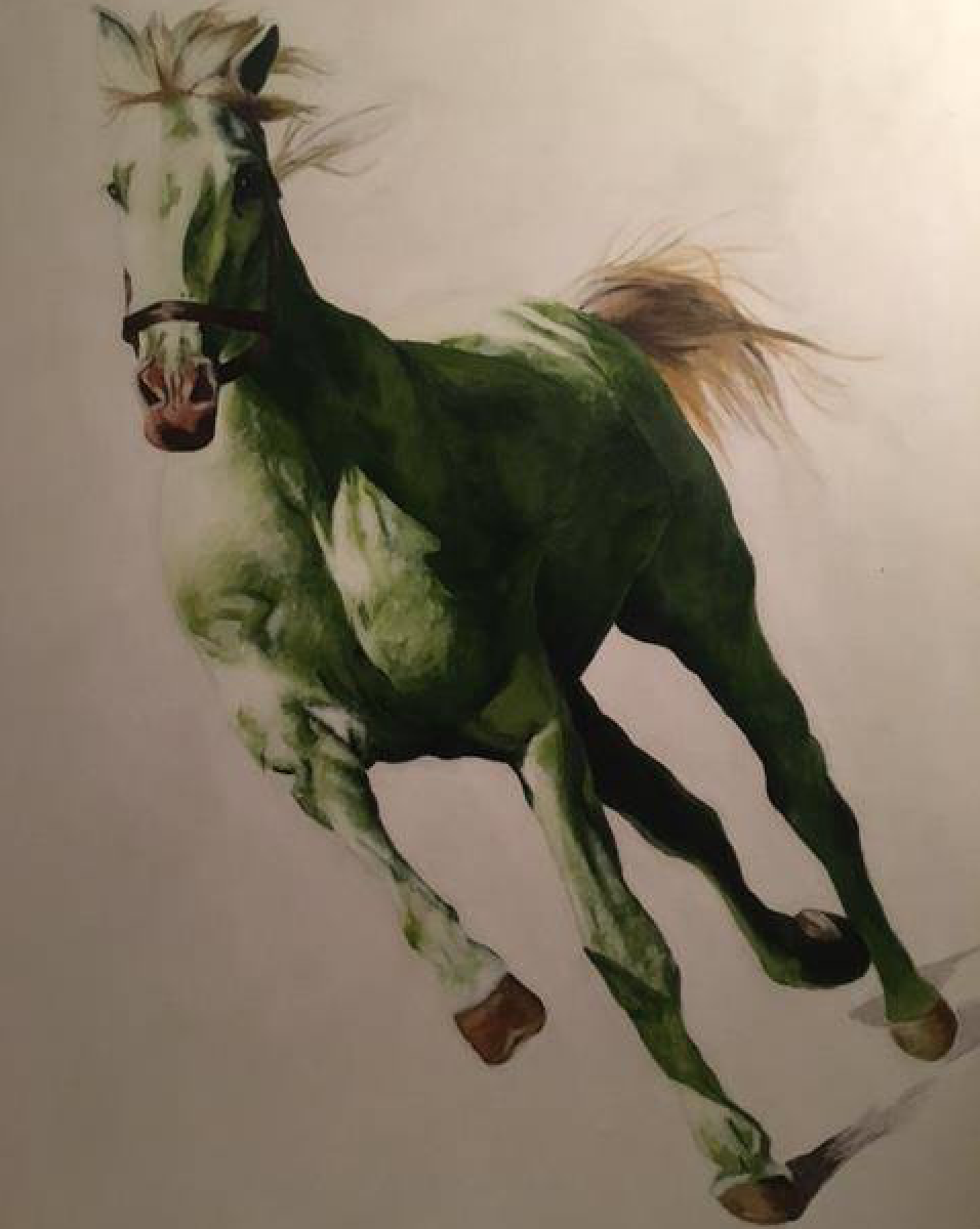 A green horse, by Gulnara Tsiklauri. Retrieved from Facebook