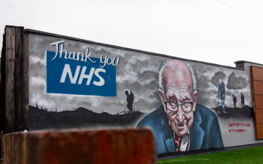 An artistic tribute to the NHS fundraise outside Bradley Scott Windows in Tamworth, Staffordshire. Credit to PA