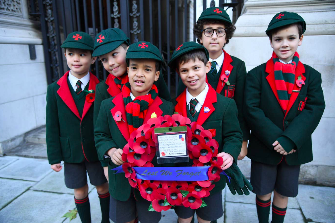 Eaton House School kids from Belgravia on Remembrance Day 2019. Credit: Jeremy Selwyn/The Standard