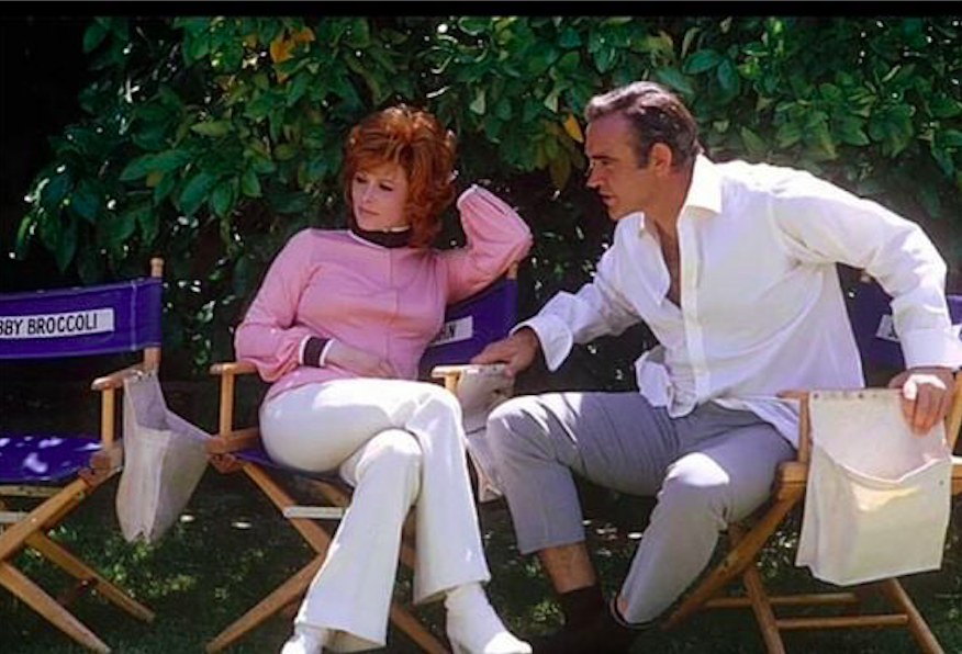 Jill St John and Sean Connery in between takes while filming Diamonds Are Forever (1971). Credit to Terry O'Neill