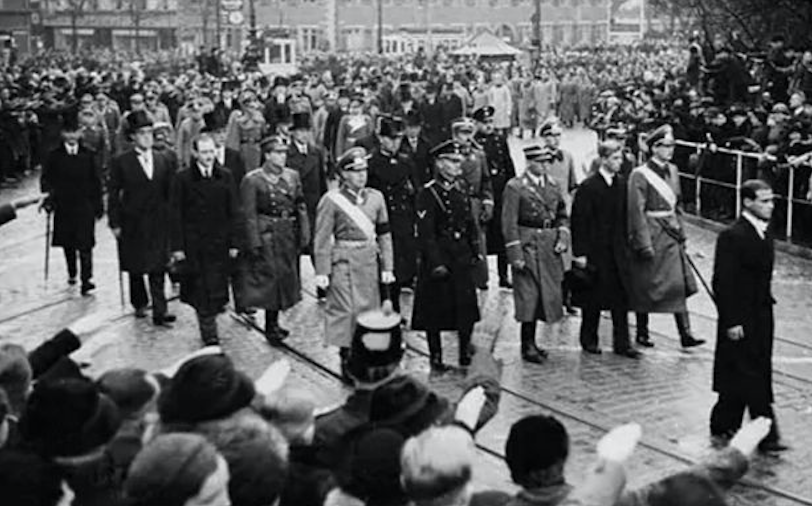 The funeral procession of Prince Philip's (third from right) sister Cecilie and her husband George Donatus, through Darmstadt in 1937. Credit: The Mirror/Broadlands Archive/University of Southampton