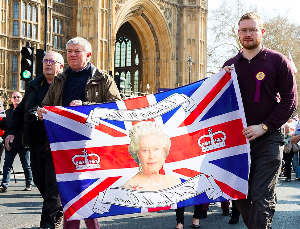 Brexiteers marched through Whitehall holding a 'Long Live the Queen' Union Jack. Credit: The Daily Mail/Dave Stevenson/REX