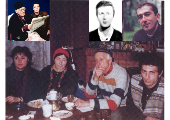 Manana Amirejibi with Chabua (far left); Leila Amirejibi, Tamar Javakhishvili, Chabua Amirejibi, and Kutsna Amirejibi in 1993 (L-R); Irakli Amirejibi (top middle); Lasha Amirejibi (far right). Credit to Saba/Burusi/gmas/BRAMS