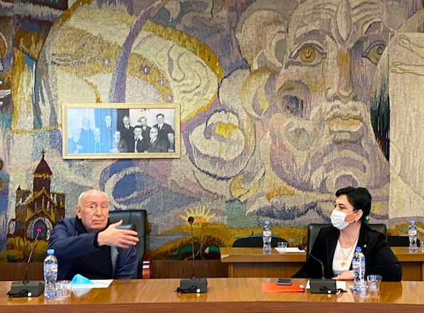 Professor Mindia Ugrekhelidze (L) and Professor Eka Beselia (R) at at the GACS Autumn session 2021. Credit to BRAMS