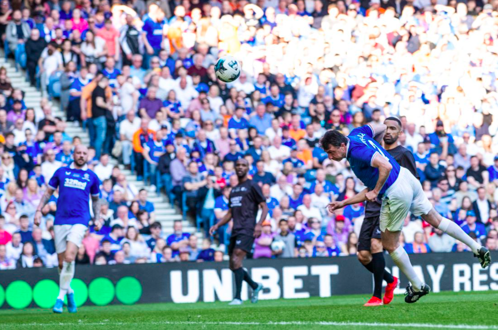 Shota Arveladze scored during the match between Rangers legends and World stars. Credit to The Rangers