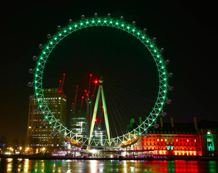 London Eye lit up green for St Patrick's Day. Credit: PA Archive/PA Images