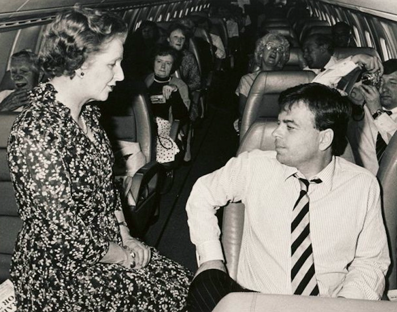 Margaret Thatcher and Brian Mooney, chief correspondent UK & Ireland in the 1980s, on Concorde from London to Vancouver in 1986. Credit: The Baron