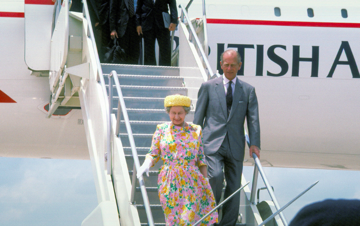 HM Queen Elizabeth II and HRH Prince Philip, Duke of Edinburgh, disembark from a British Airways Concorde upon their arrival to Bergstrom Air Force Base, Texas, on 20th May 1991. Credit: SRA Jerry Wilson