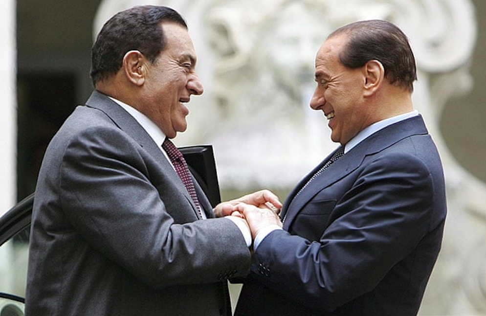 Hosni Mubarak (L) and Italian PM Silvio Berlusconi (R) in Rome, 9 March 2006. Credit to Max Rossi/Reuters