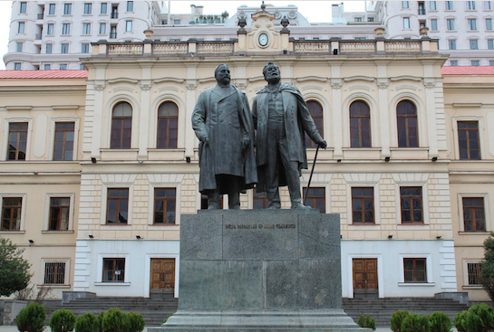 Statue of Ilia and Akaki in front of the School No.1