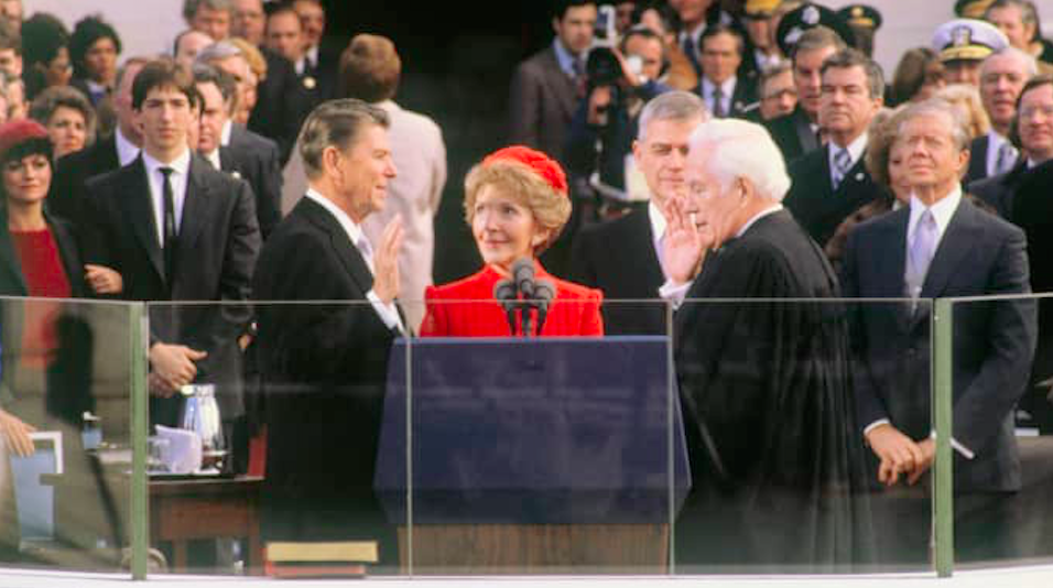 Ronald Reagan taking the oath of office as a president of the US first time. Credit to CNBC FM