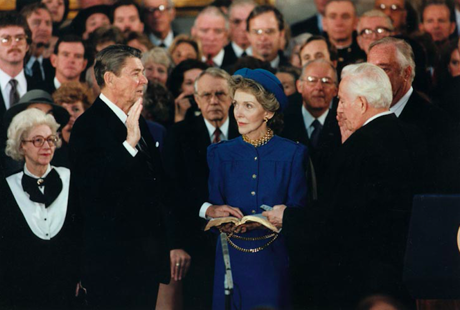 President Reagan being sworn in for a second term in the rotunda at the US Capitol on 21 January 1985. Credit to Ronald Reagan Presidential Library