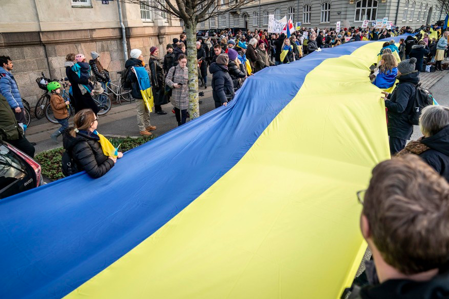 A demonstration against the war in Ukraine organized by youth organizations takes place in front of the Russian Embassy in Copenhagen, Denmark. Credit to The New York Post/EPA