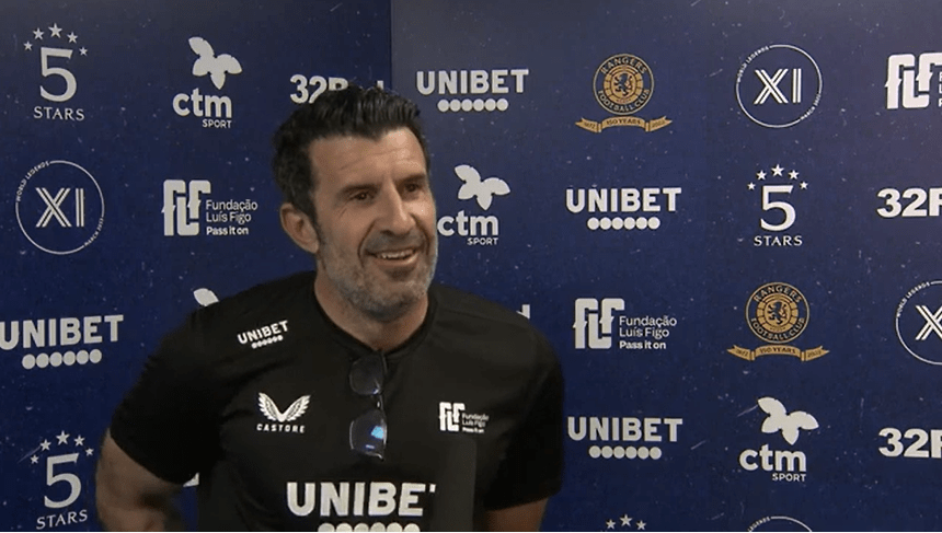 Portuguese legend Luis Figo spoke to RangersTV after the victory for the World XI against the Rangers Legends. Credit to Gactif