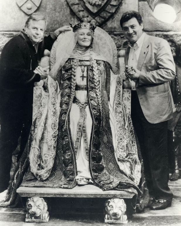 Franco Zeffirelli (left), Glenn Close (middle), and Gerardo Sacco (right) on the set of "Hamlet" (1990). Credit: Gerardo Sacco/Glenn Close Archives