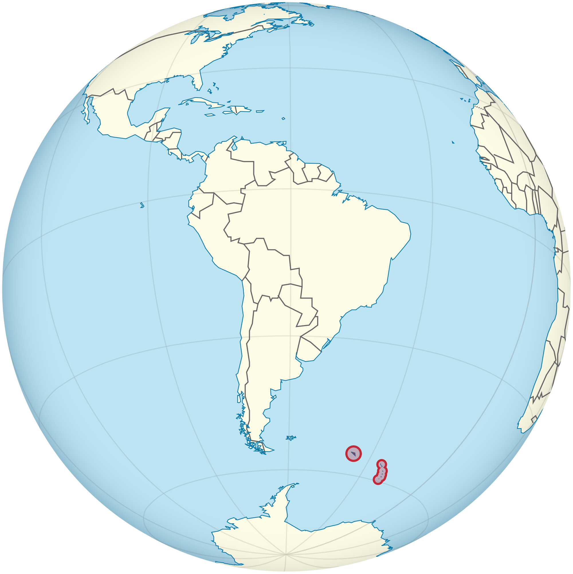 South Georgia and the South Sandwich Islands on the Globe