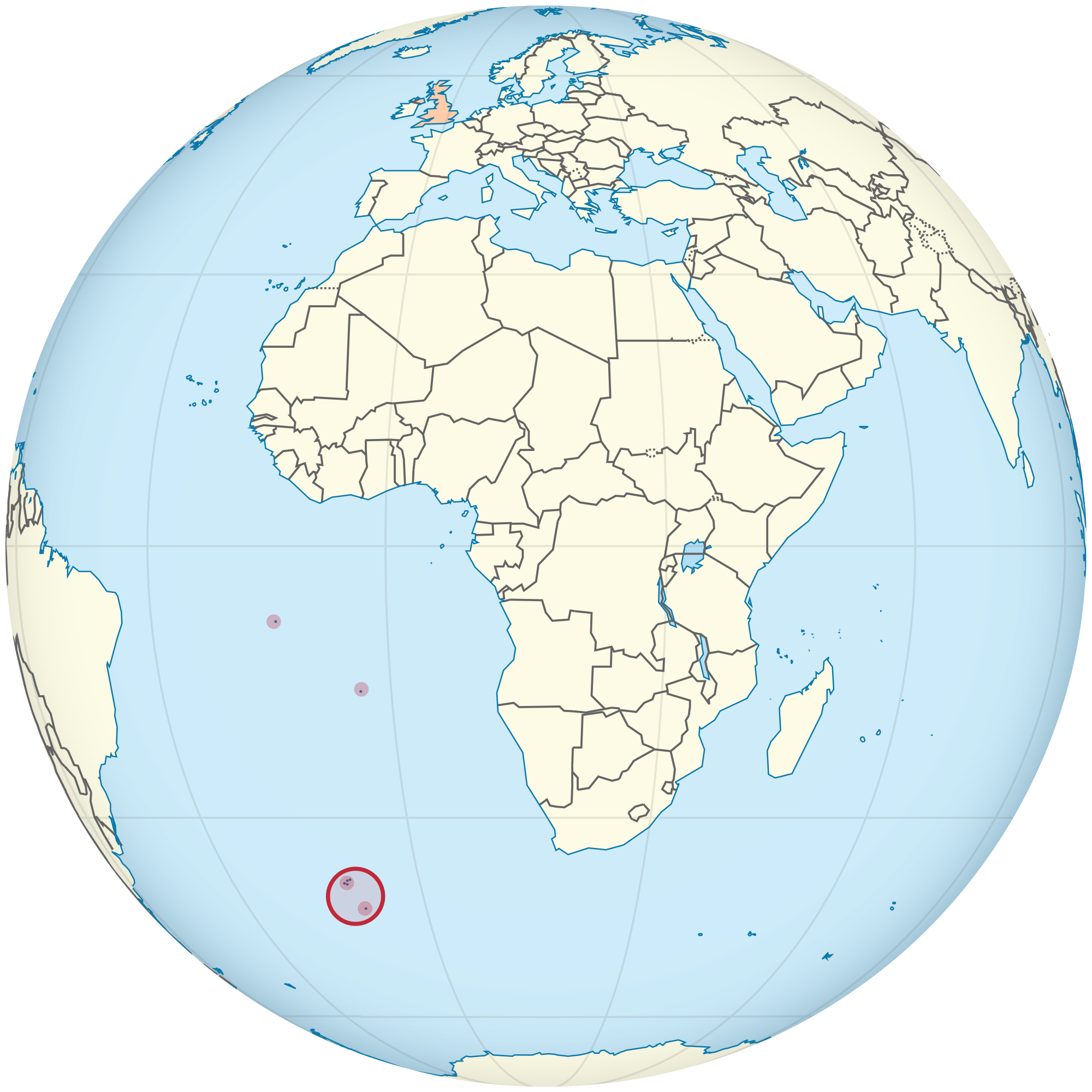 Tristan da Cunha on the Globe